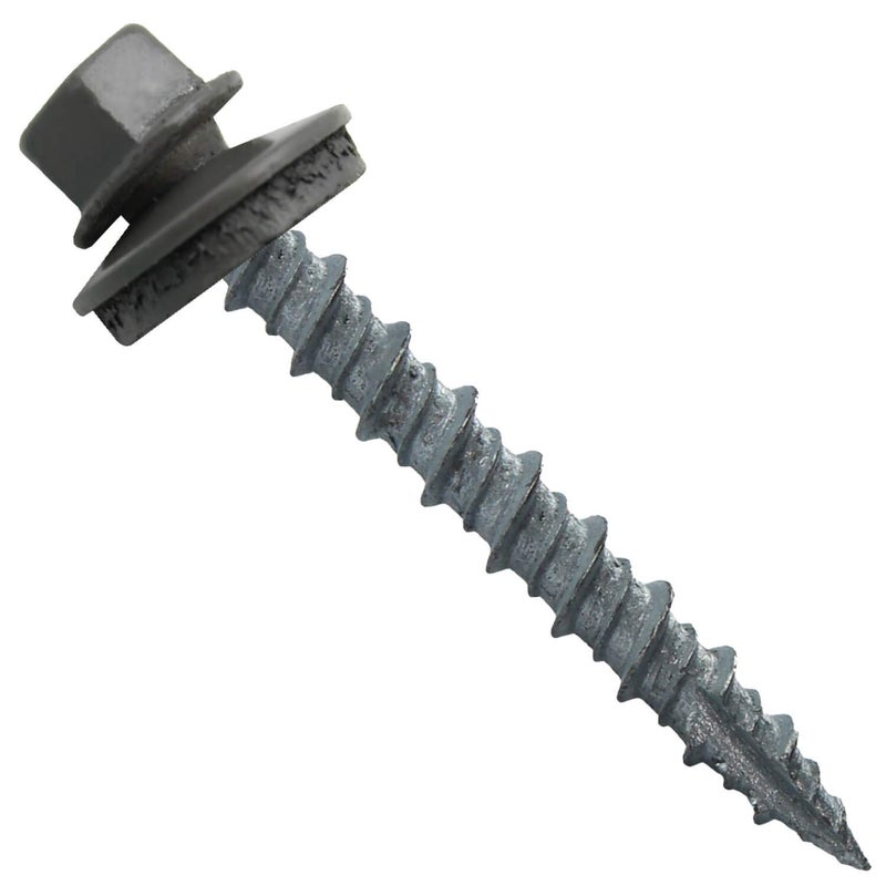Jake Sales Metal Roofing Screws: (250) 10 x 1-1/2"" Charcoal Hex Head Sheet Metal Roof Screw. Self Starting Metal to Wood siding Screws. EPDM Washer. Colored Head - Image 1